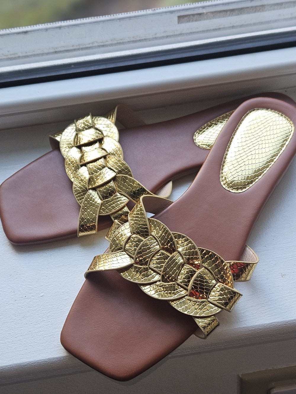 Gold Braided Slide Sandals - Women